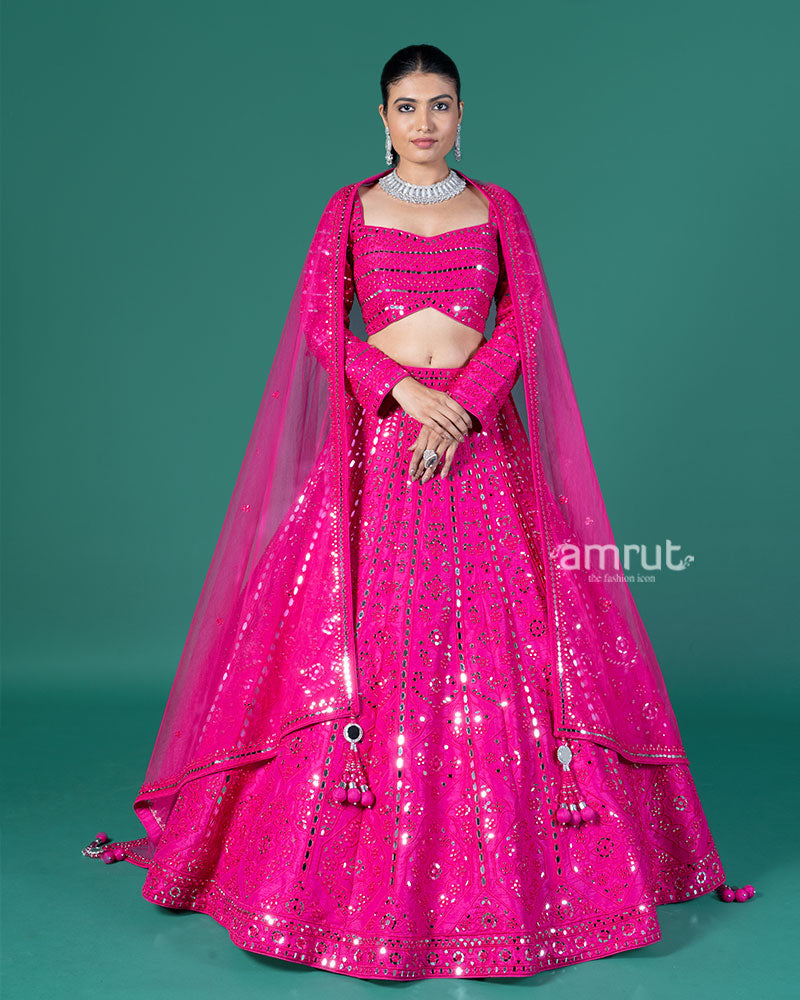 Hot Pink Mirror Embellished Lehenga Choli with Dupatta 01