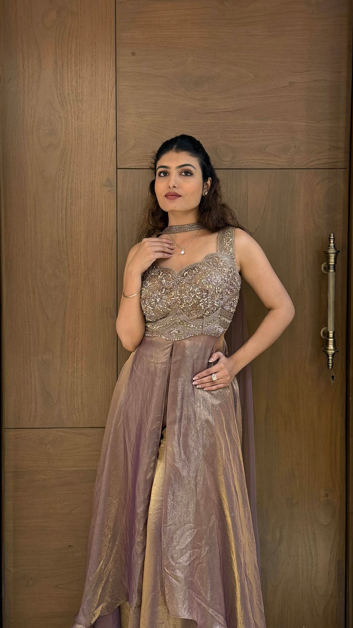 Champagne Gold Embroidered Gown Set – Luxe Glow Edition