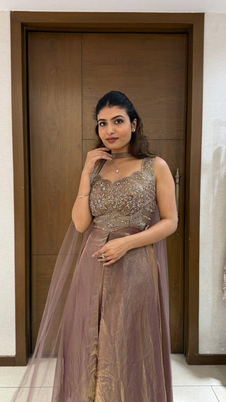 Champagne Gold Embroidered Gown Set – Luxe Glow Edition