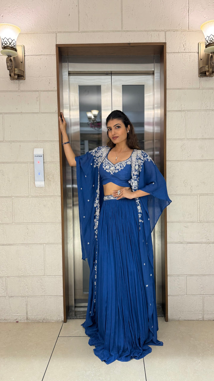 Royal Blue Indo-Western Cape Set – Sapphire Elegance Edition