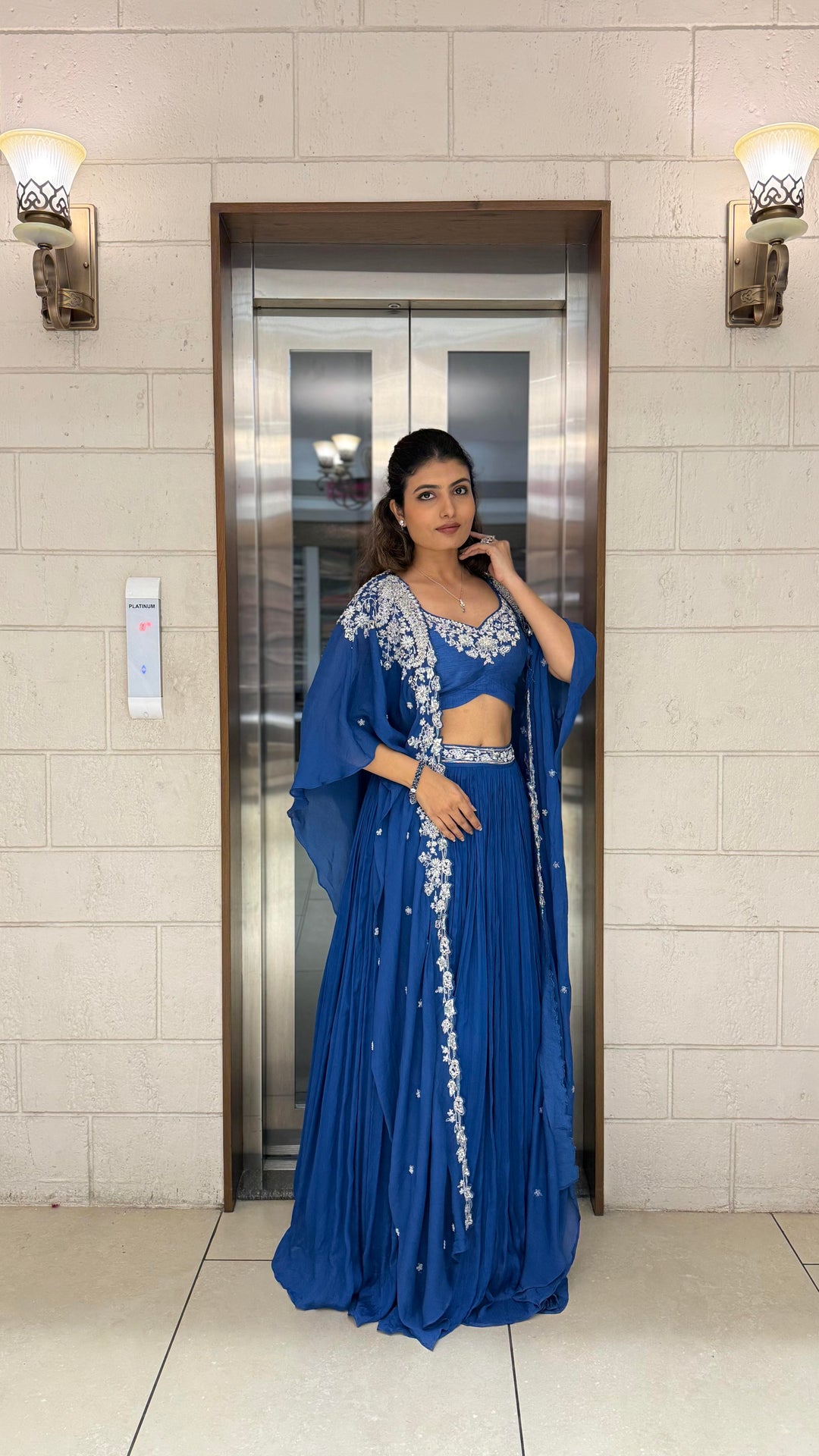 Royal Blue Indo-Western Cape Set – Sapphire Elegance Edition