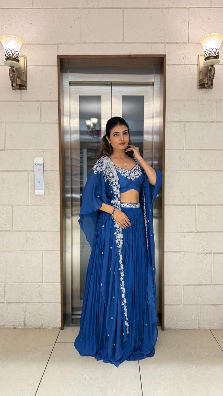 Royal Blue Indo-Western Cape Set – Sapphire Elegance Edition
