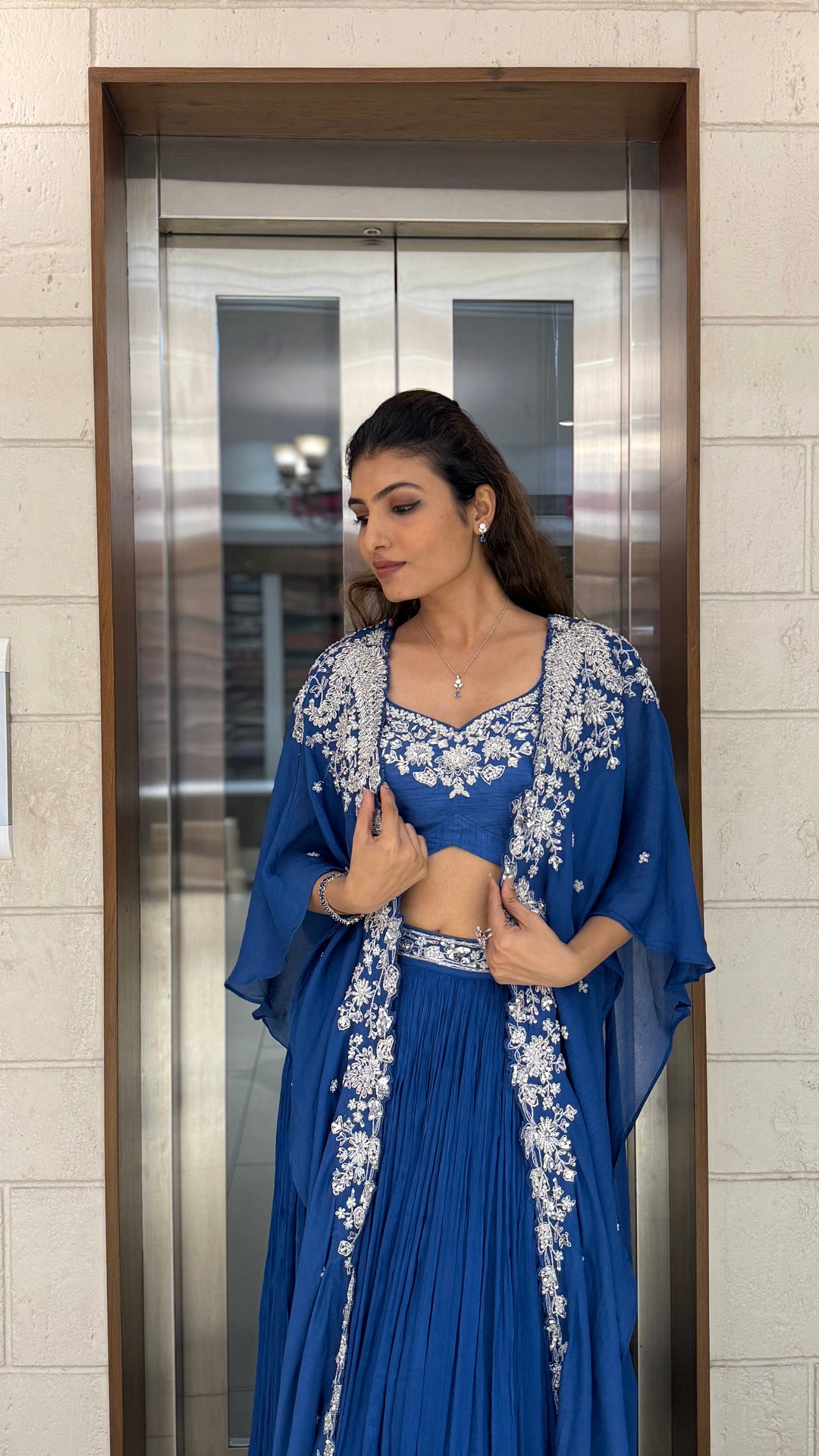 Royal Blue Indo-Western Cape Set – Sapphire Elegance Edition