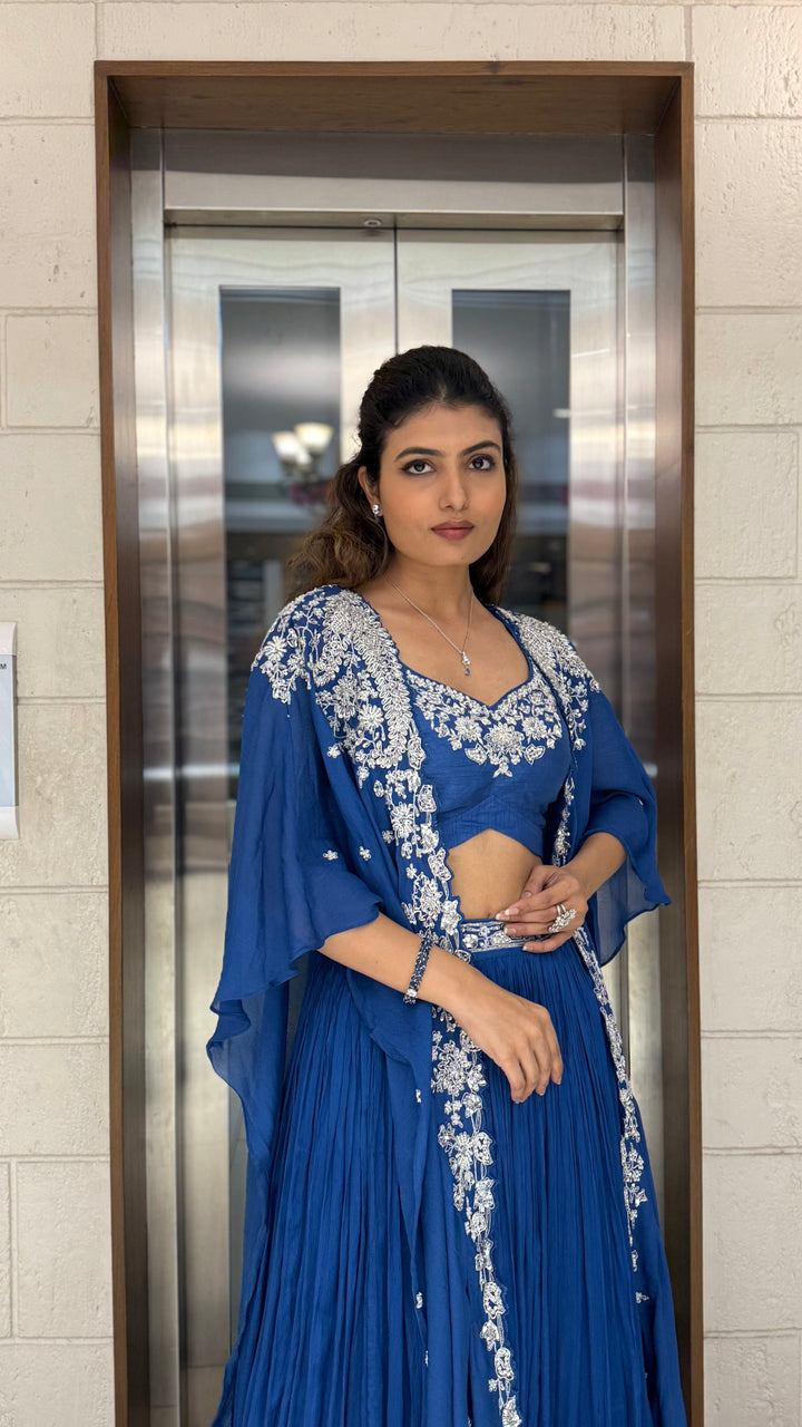 Royal Blue Indo-Western Cape Set – Sapphire Elegance Edition