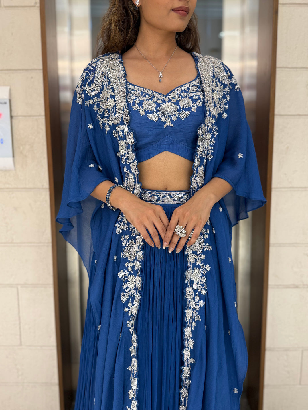 Royal Blue Indo-Western Cape Set – Sapphire Elegance Edition