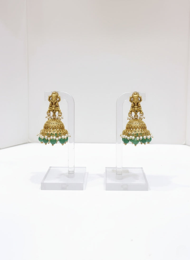 Antique Temple Jewelry Set with Green Beads and Lakshmi Pendant