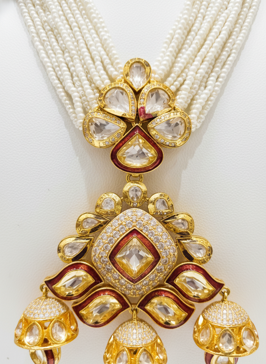 Royal Kundan Polki Necklace Set with Ruby Beaded Strings