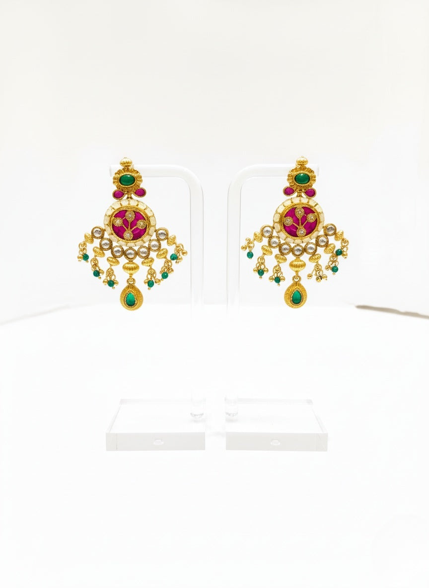 Heritage Kundan Temple Necklace with Ruby, Emerald & Pearl Detailing