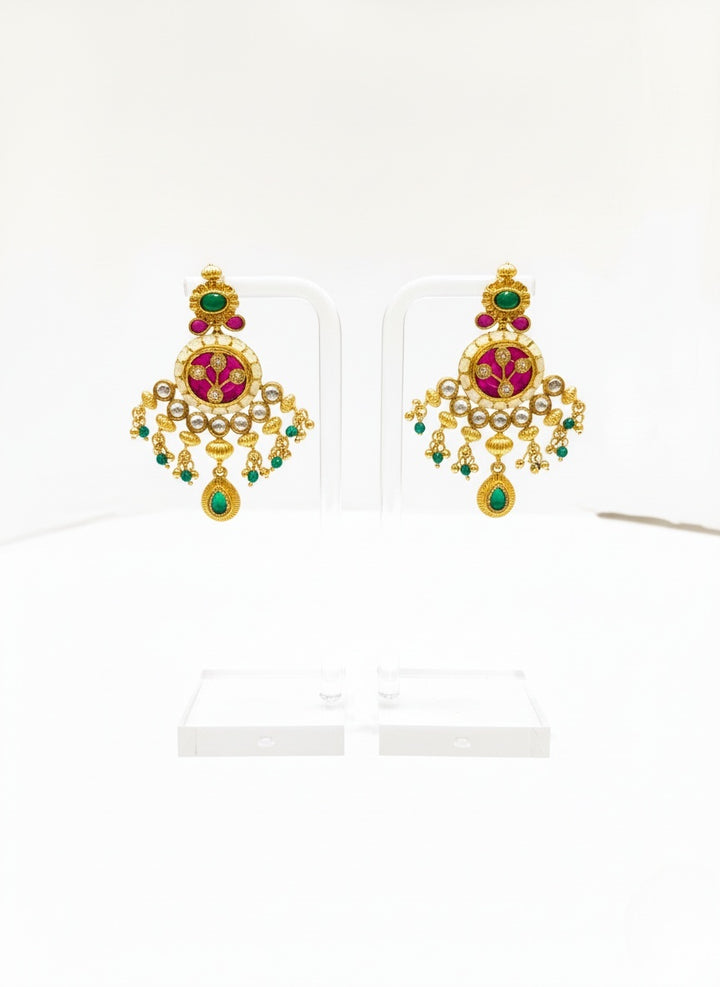 Heritage Kundan Temple Necklace with Ruby, Emerald & Pearl Detailing