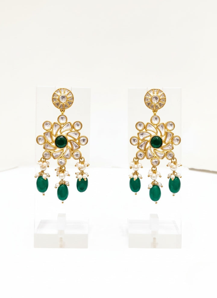 Emerald Green Kundan Polki Necklace Set with Pearls – Luxe Heritage Bridal Jewelry