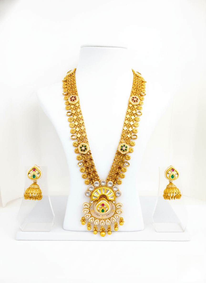 Antique Gold Kundan Bridal Necklace Set with Pearl Polki