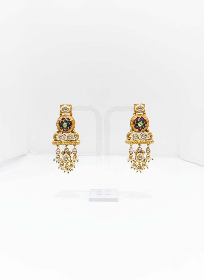 Royal Kundan Polki Temple Necklace Set with Emerald & Pearl Layers