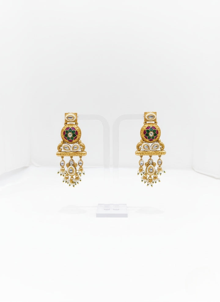 Royal Kundan Polki Temple Necklace Set with Emerald & Pearl Layers