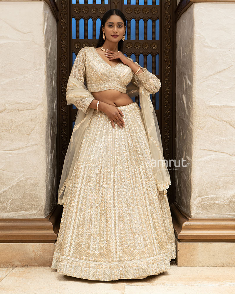 Ivory Elegance Sequin Embroidered Designer Lehenga Set 01