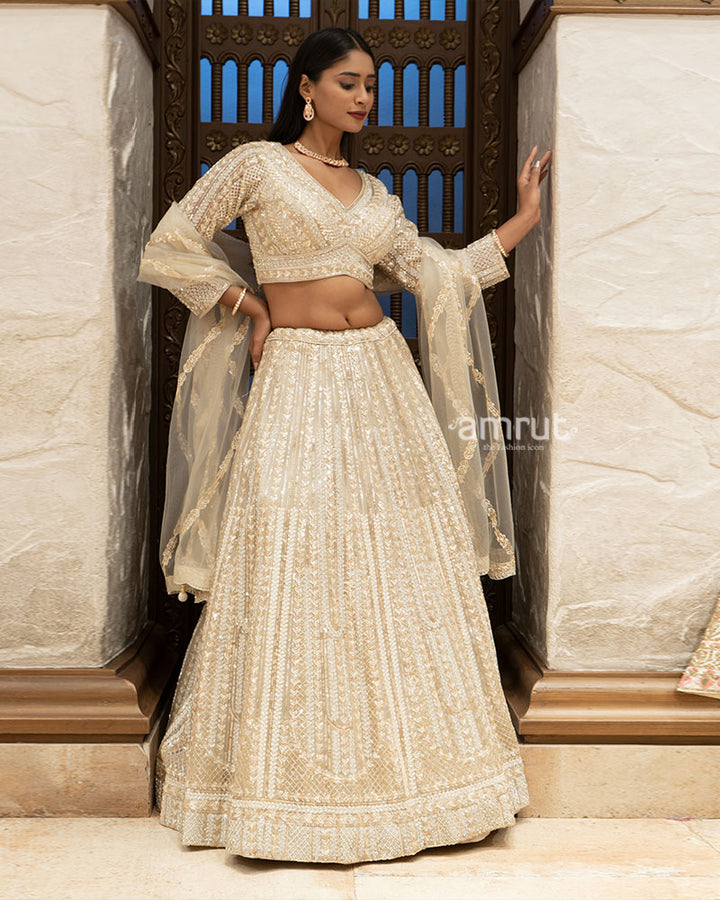 Ivory Elegance Sequin Embroidered Designer Lehenga Set 05