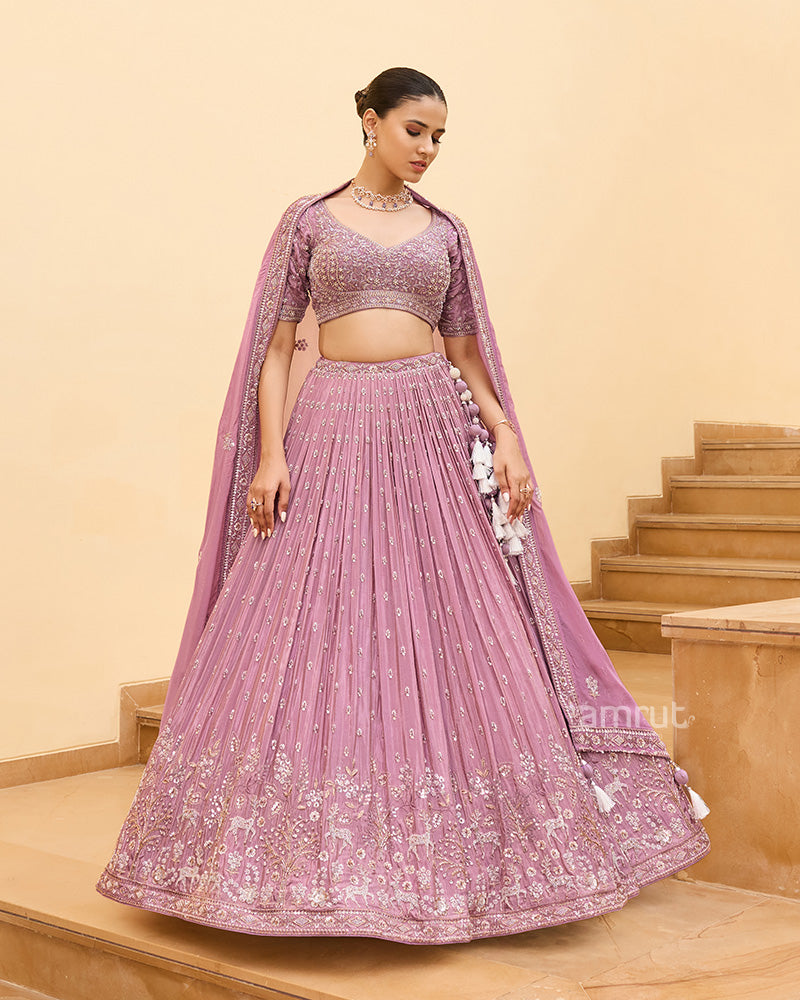 Lavender Designer Embroidered Lehenga Set with Dupatta