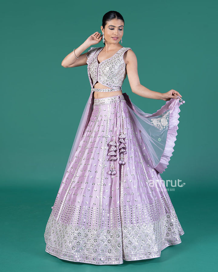 Lavender Embellished Lehenga Choli with Dupatta 04