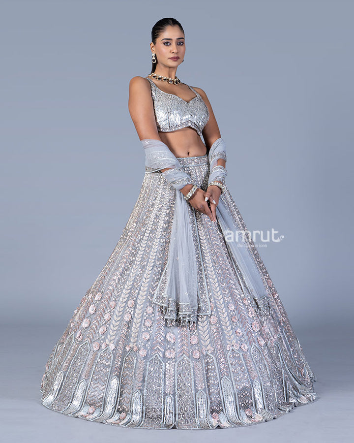 Light Silver Sequin Embellished Lehenga Choli  02