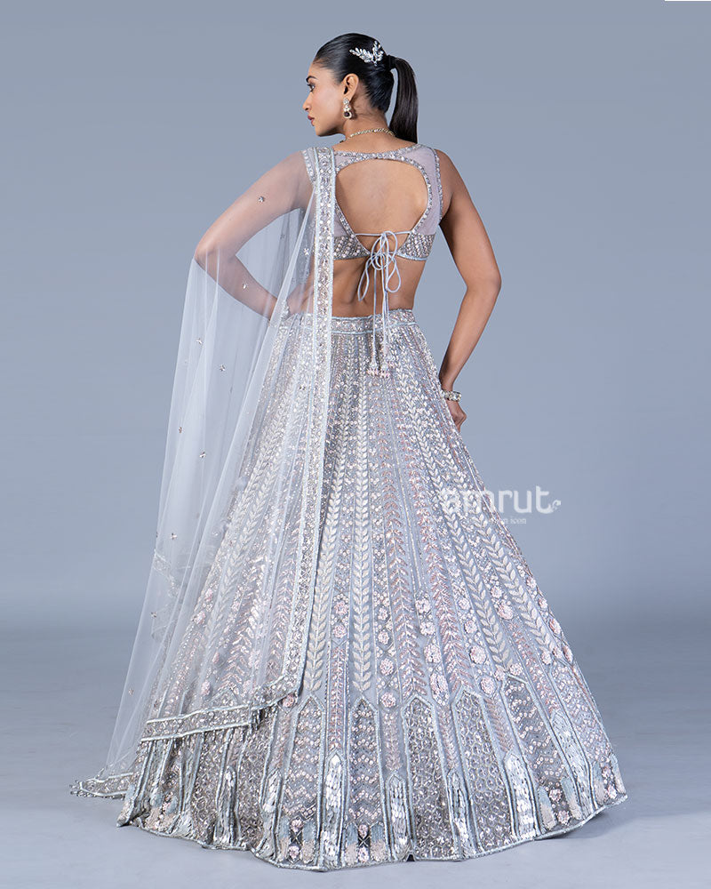Light Silver Sequin Embellished Lehenga Choli  05