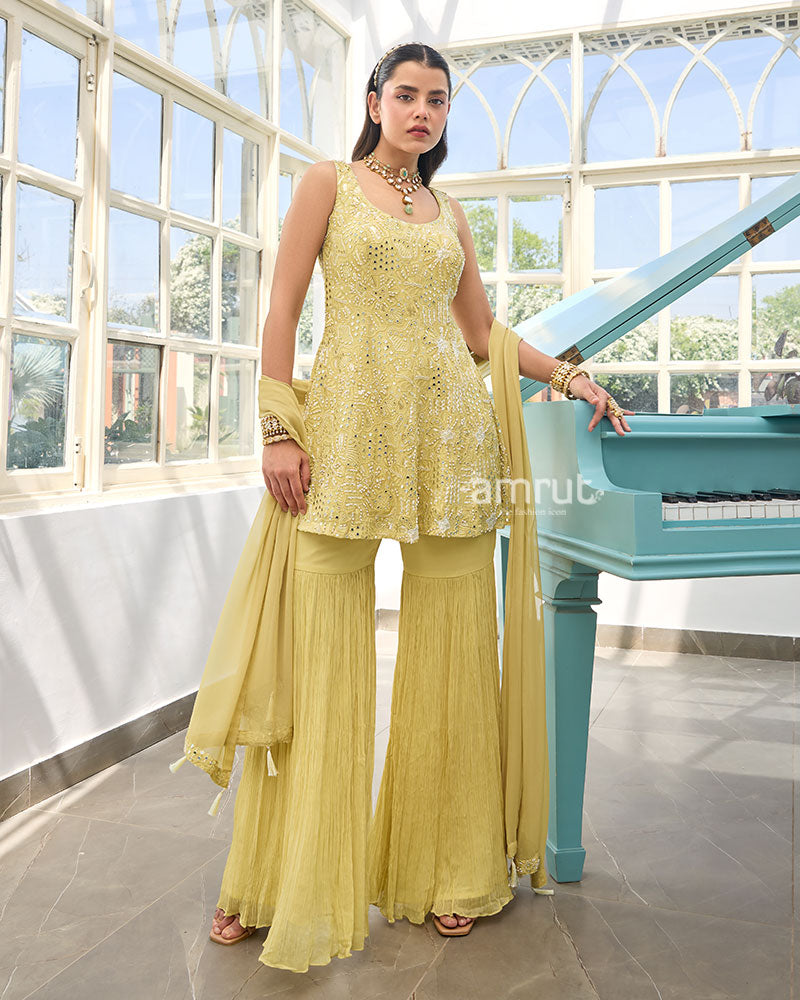 Light Yellow Kurti and Sharara Set