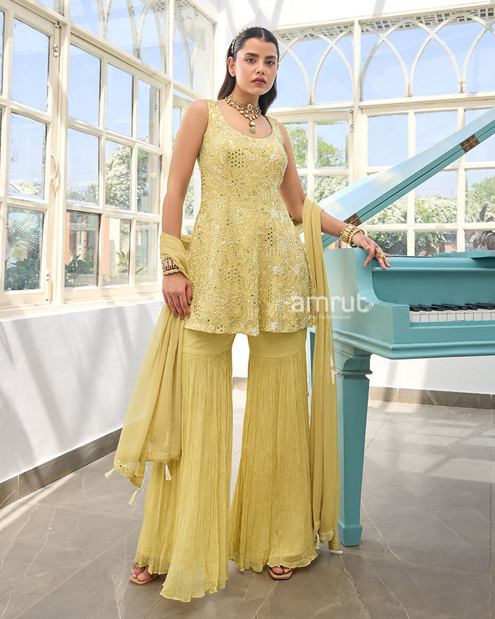 Light Yellow Kurti and Sharara Set 01