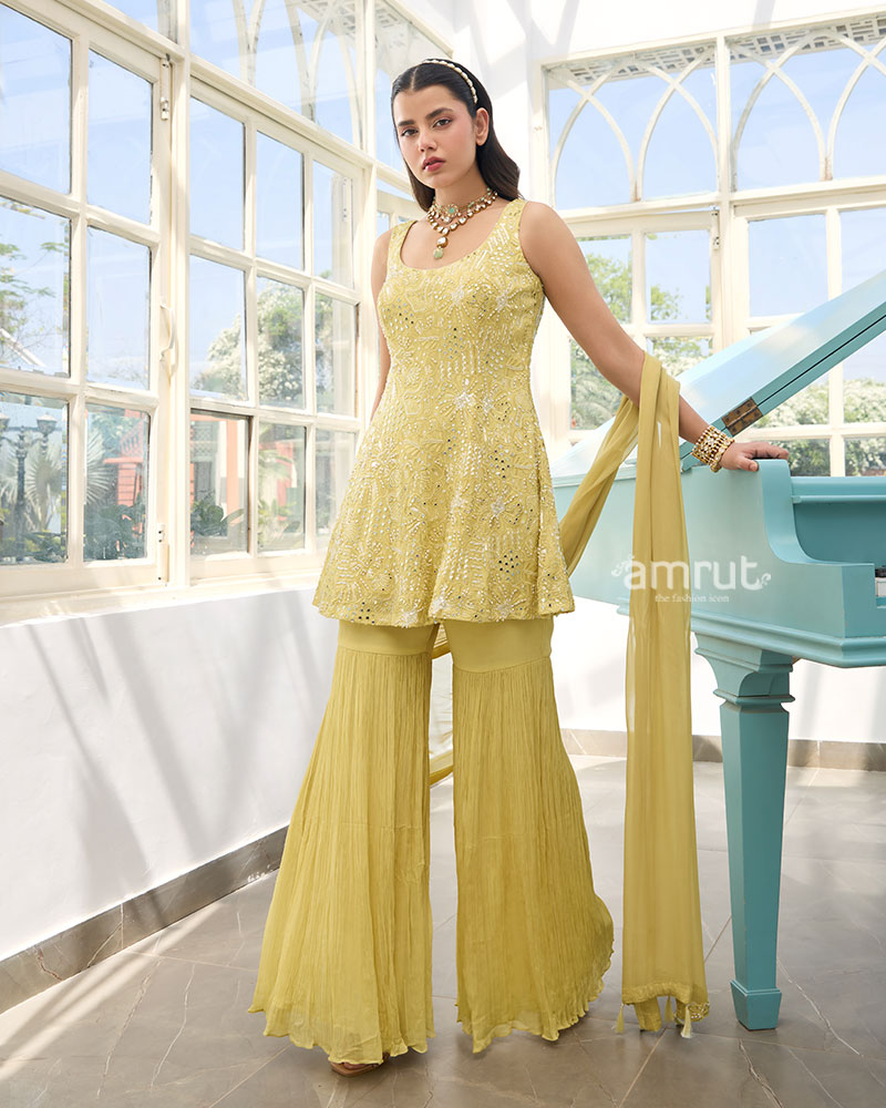 Light Yellow Kurti and Sharara Set 04