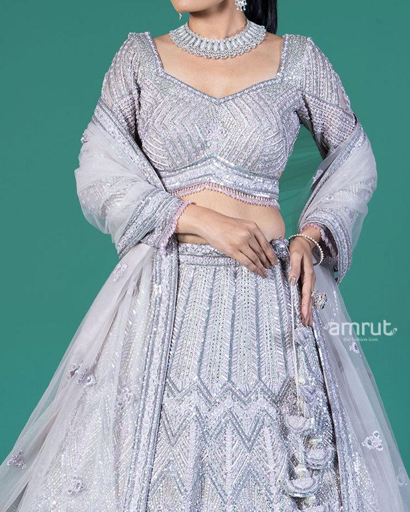 Lilac Silver Lehenga and Embroidered Choli with Matching Dupatta 03