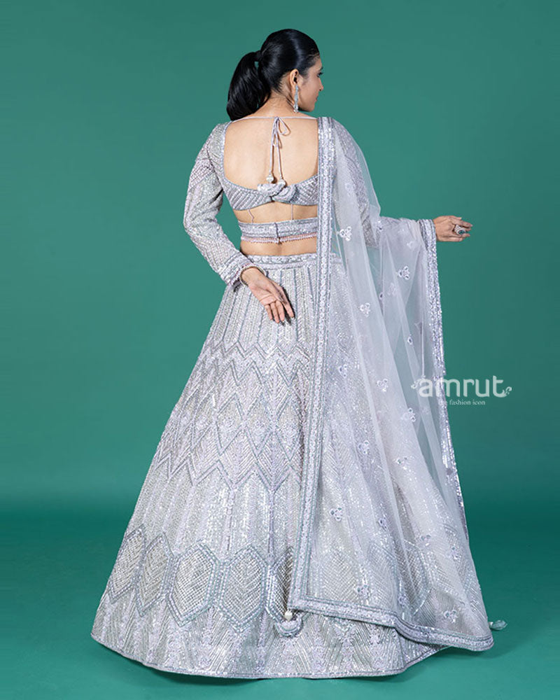 Lilac Silver Lehenga and Embroidered Choli with Matching Dupatta 05