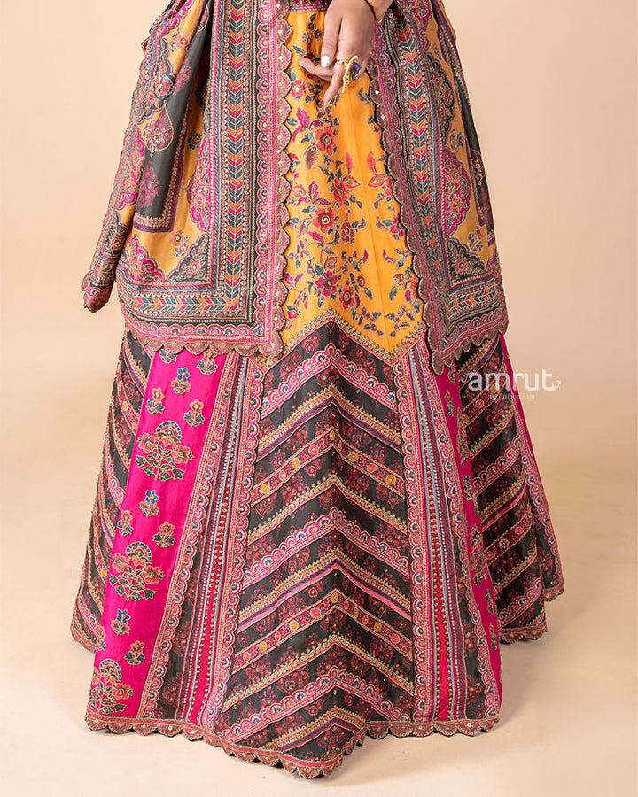 Multi-color Chanderi Silk Embroidered Lehenga Set With Dupatta