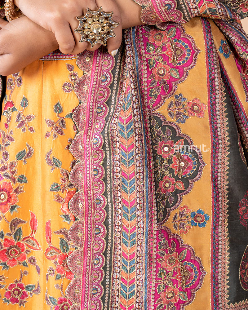 Multi-color Chanderi Silk Embroidered Lehenga Set With Dupatta