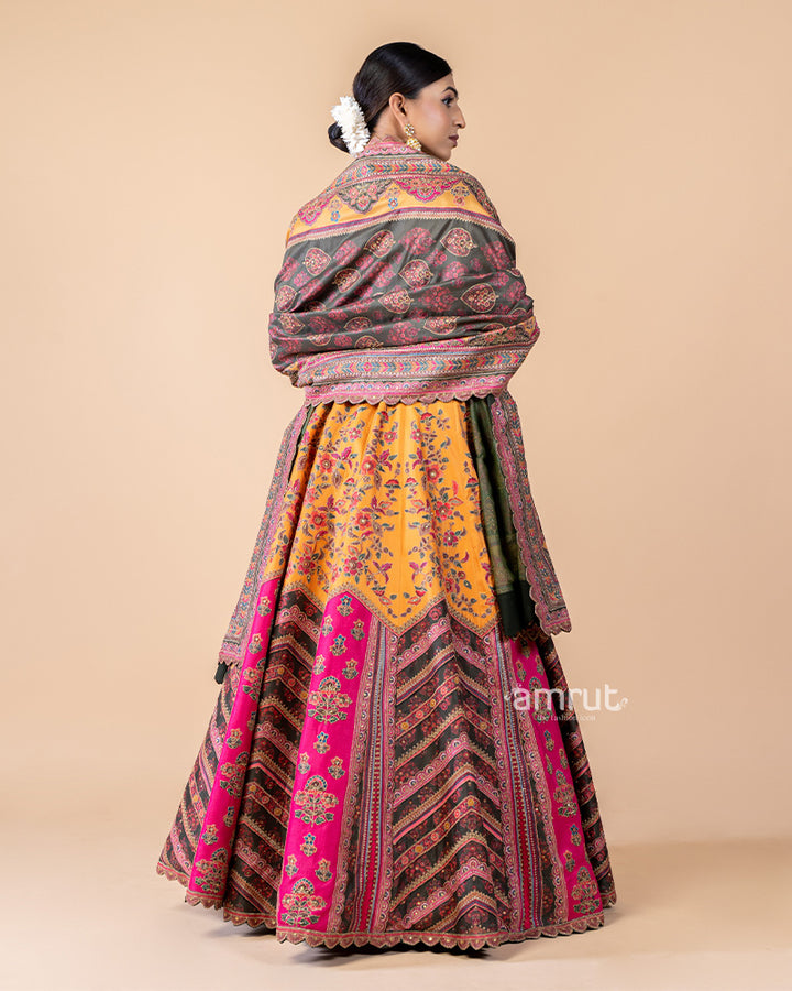 Multi-color Chanderi Silk Embroidered Lehenga Set With Dupatta