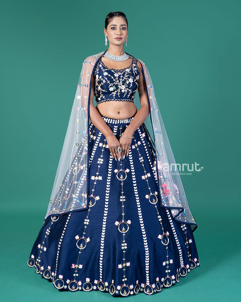 Navy Blue Embellished Lehenga Choli with Net Dupatta 01