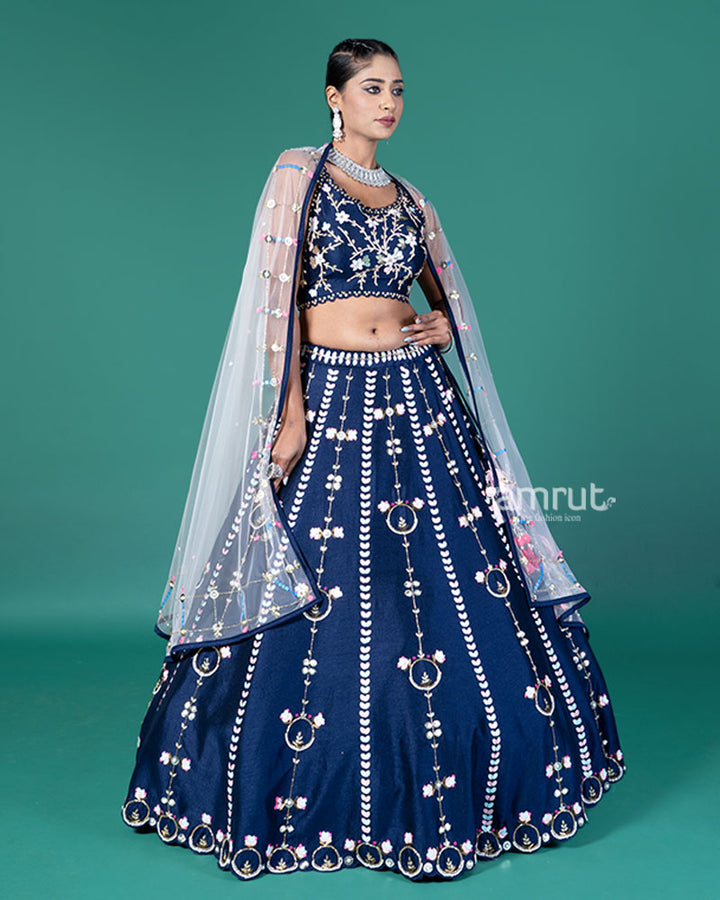 Navy Blue Embellished Lehenga Choli with Net Dupatta 04