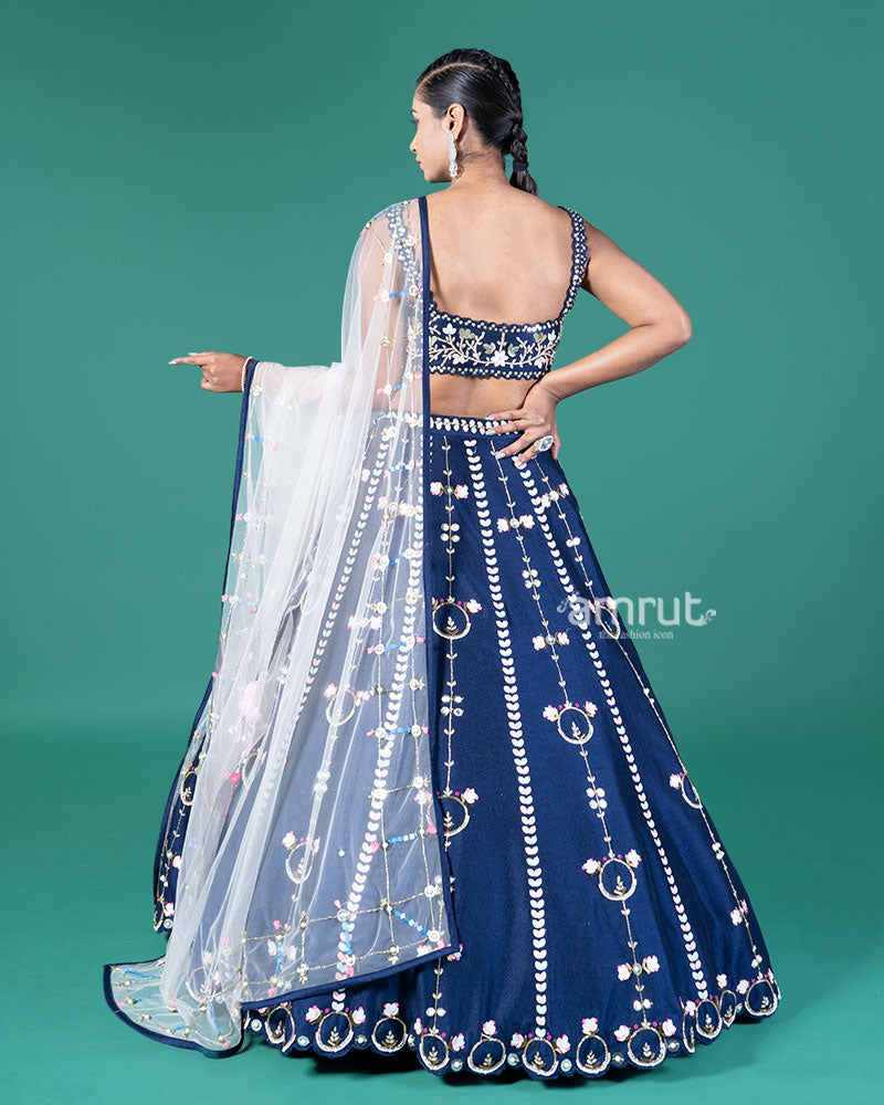 Navy Blue Embellished Lehenga Choli with Net Dupatta 05