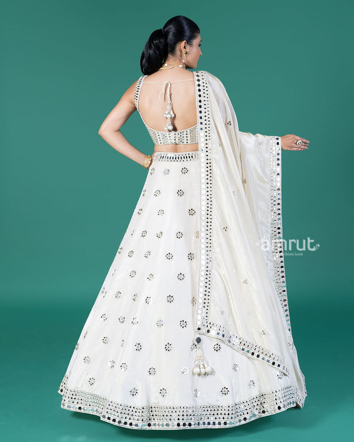 Off White Mirror Embellished Lehenga Choli with Dupatta 05
