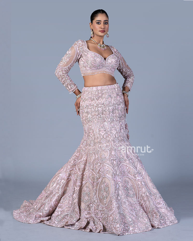 Pastel Pink Embellished Mermaid Lehenga Choli with Dupatta 01