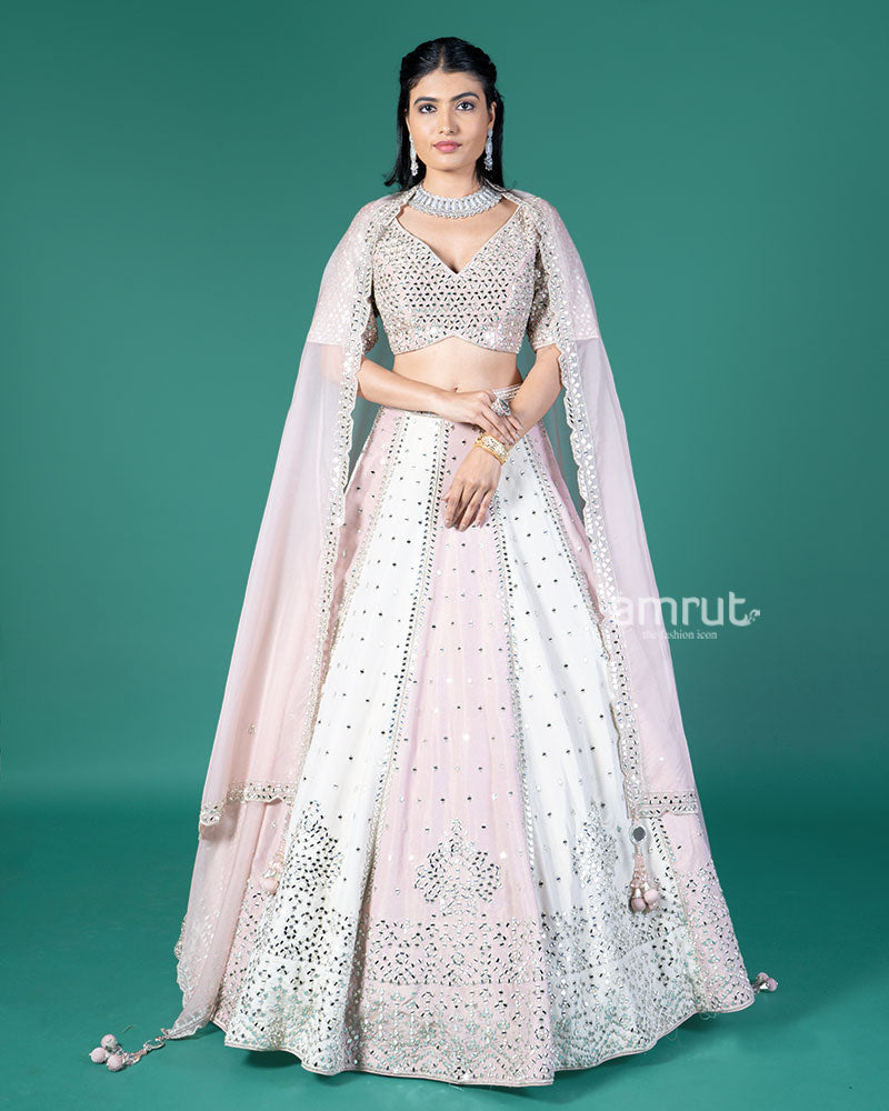 Pink and Cream Mirror Embellished Lehenga Choli with Dupatta 01