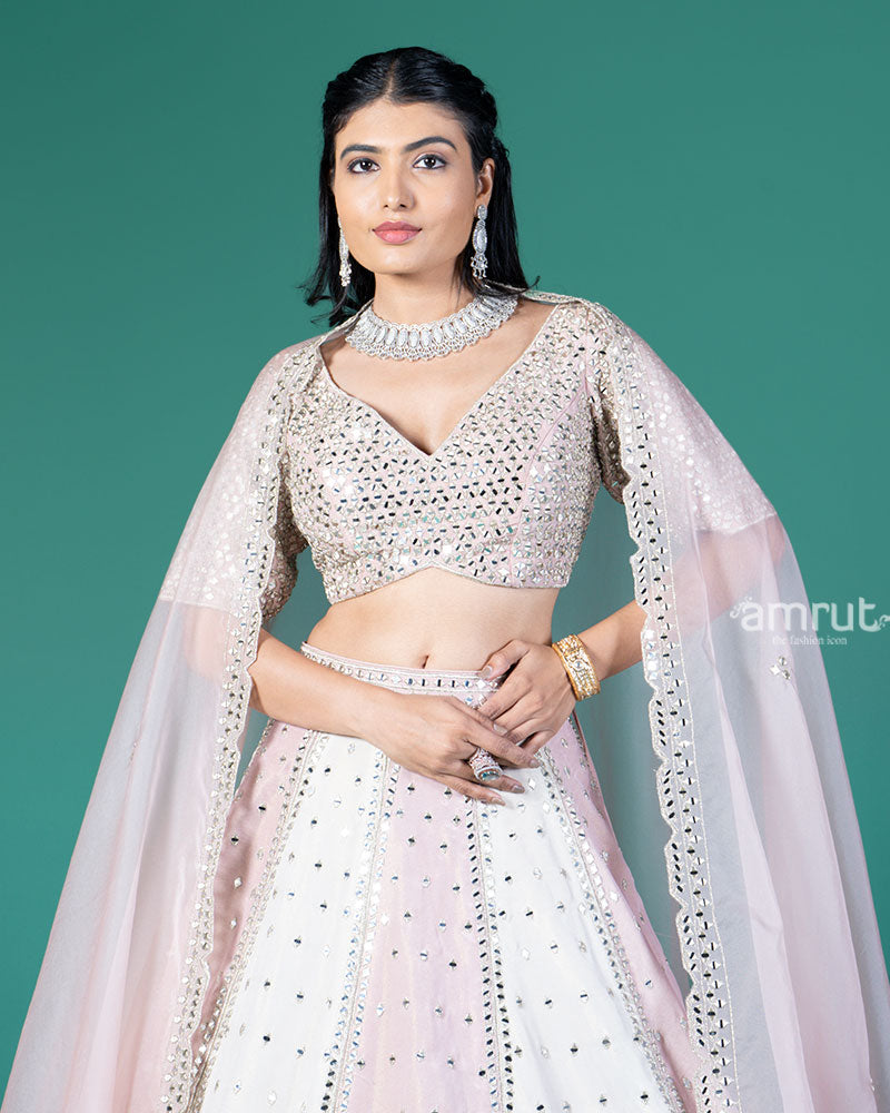 Pink and Cream Mirror Embellished Lehenga Choli with Dupatta 02