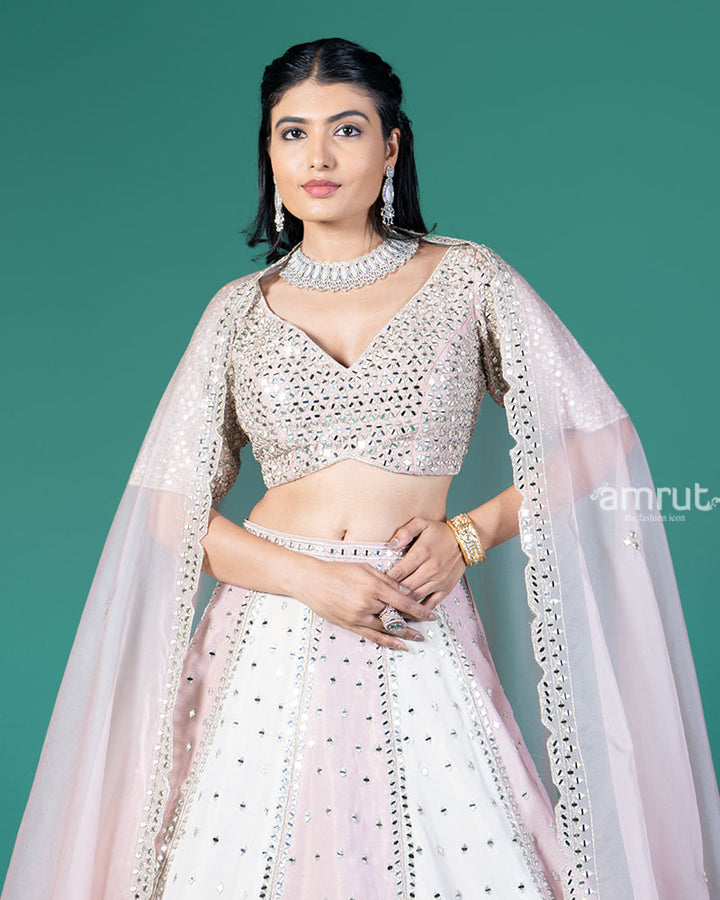 Pink and Cream Mirror Embellished Lehenga Choli with Dupatta 02