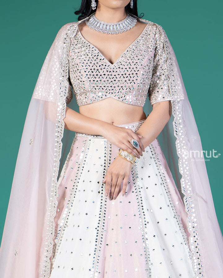 Pink and Cream Mirror Embellished Lehenga Choli with Dupatta 03