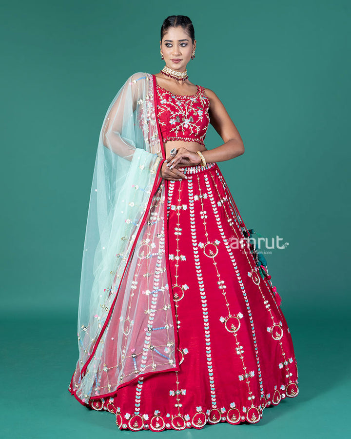 Red Embellished Lehenga Choli with Net Dupatta 01