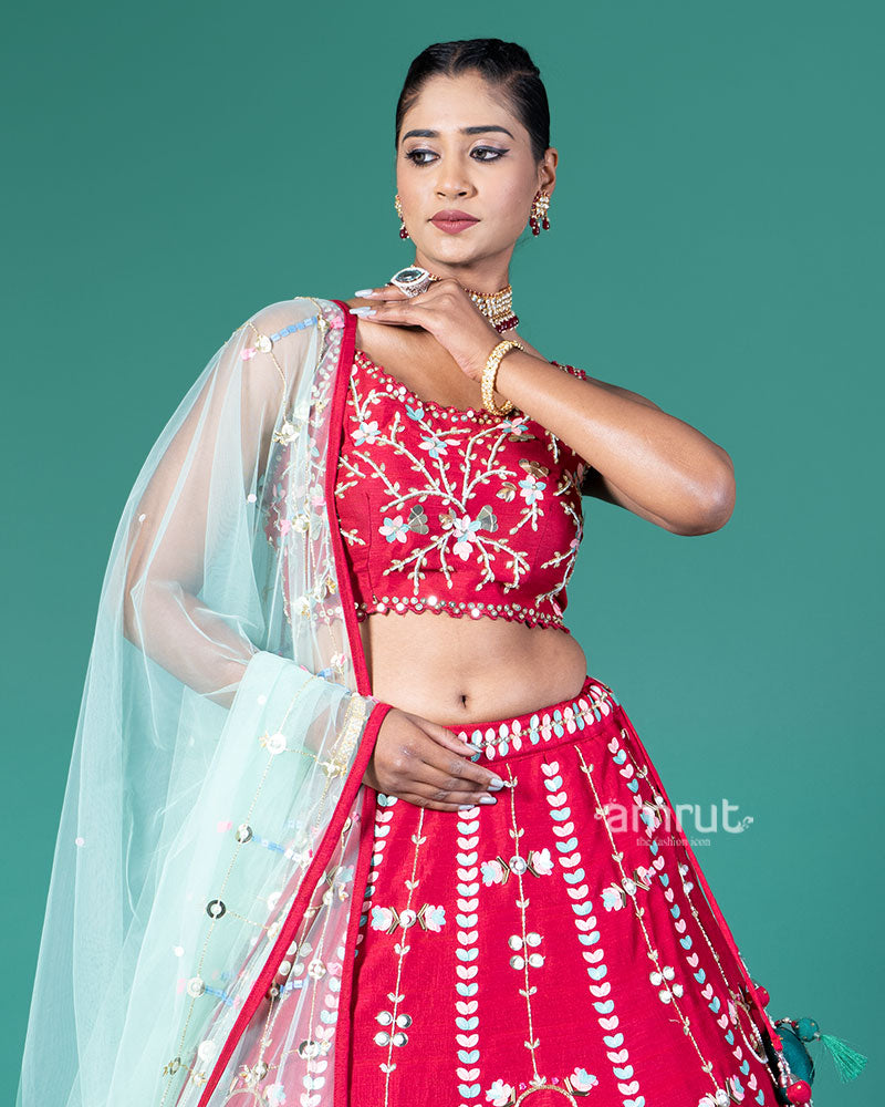 Red Embellished Lehenga Choli with Net Dupatta 02