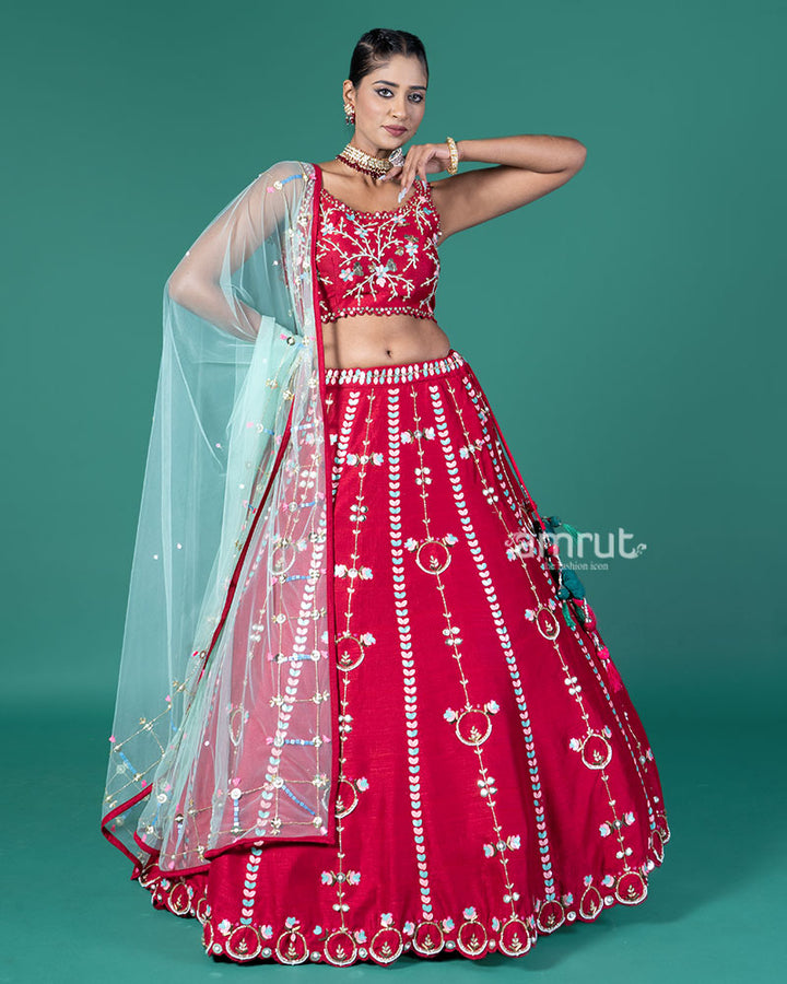 Red Embellished Lehenga Choli with Net Dupatta 04
