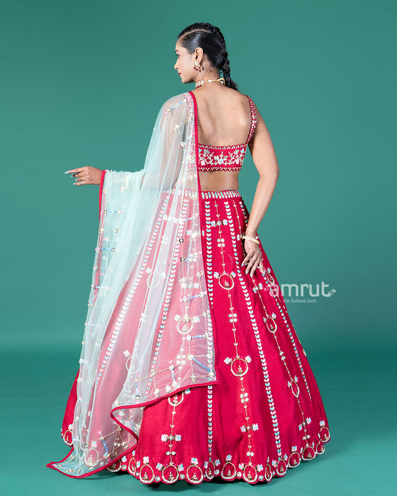 Red Embellished Lehenga Choli with Net Dupatta 05