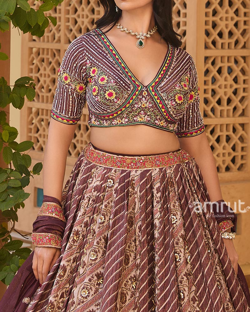 Rose Taupe Embroidered Lehenga Choli with Decorative Dupatta 03