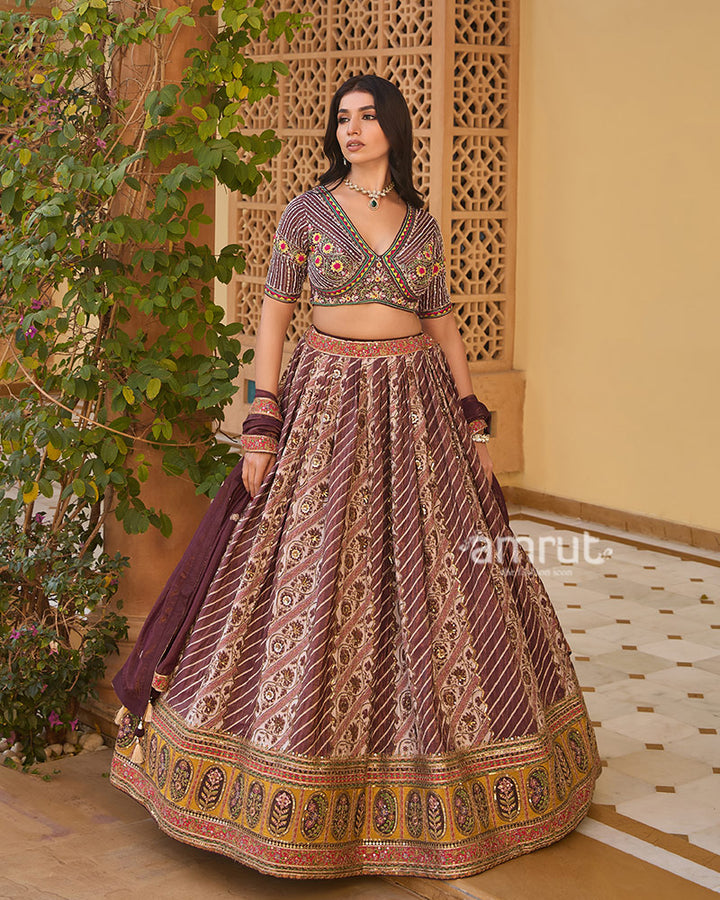 Rose Taupe Embroidered Lehenga Choli with Decorative Dupatta 04