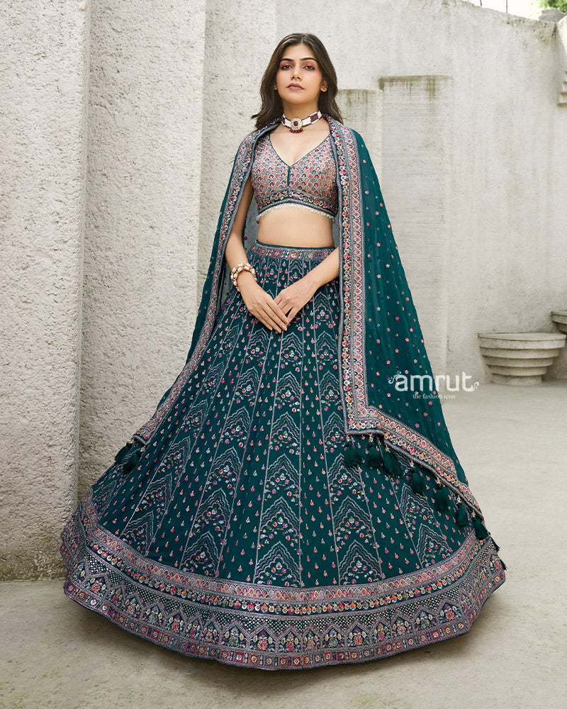 Georgette blue lehenga choli buy with dupatta