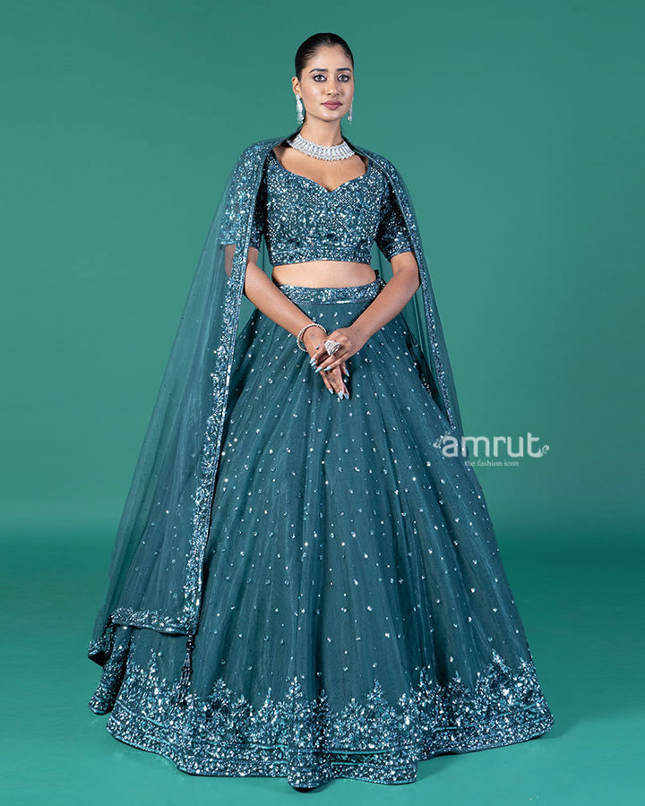 Teal Embellished Lehenga Choli with Dupatta 01