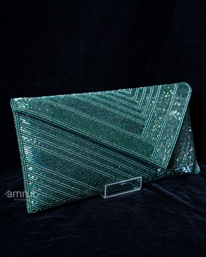 Teal Green Beaded Envelope Clutch Purse 01