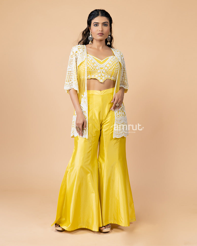 Tops For Yellow Palazzo Pleated Palazzo High Waisted Pant Crop Top